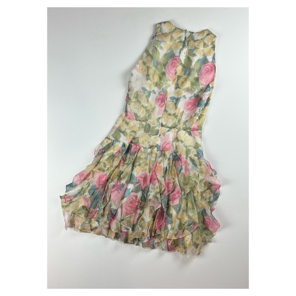 Vintage Silk Gillian Drop Waist Ruffle Floral Dress - Picture 2 of 9